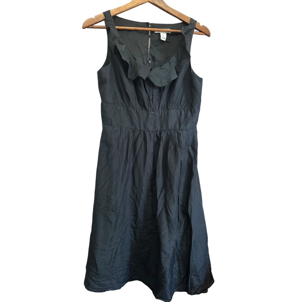 White House Black Market Dress Women's Sleeveless Ruffle Neck Midi Black